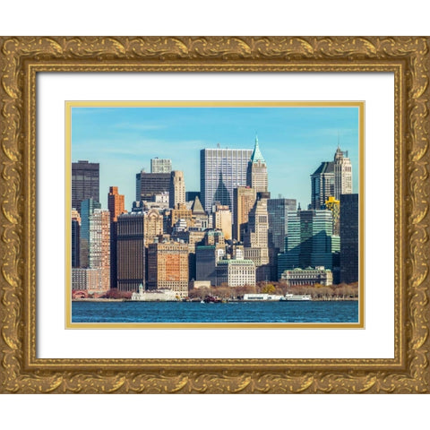 Lower Manhattan Skyline with skyscrapers, New York Gold Ornate Wood Framed Art Print with Double Matting by Frank, Assaf