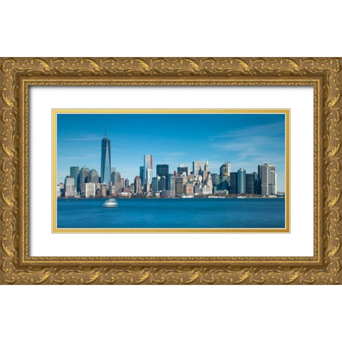 Lower Manhattan Skyline with skyscrapers, New York Gold Ornate Wood Framed Art Print with Double Matting by Frank, Assaf