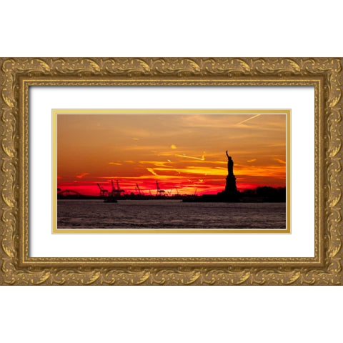 Statue of Liberty at sunset, New York Gold Ornate Wood Framed Art Print with Double Matting by Frank, Assaf