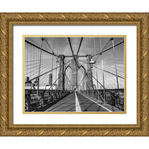 Pedestrian walkway on Brooklyn bridge, New York Gold Ornate Wood Framed Art Print with Double Matting by Frank, Assaf