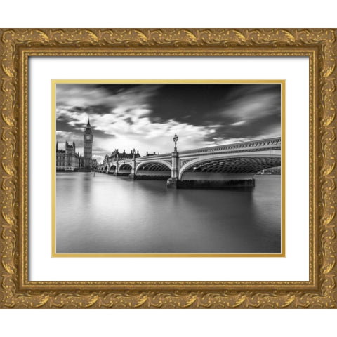 Westminster bridge with Big Ben, London, UK Gold Ornate Wood Framed Art Print with Double Matting by Frank, Assaf