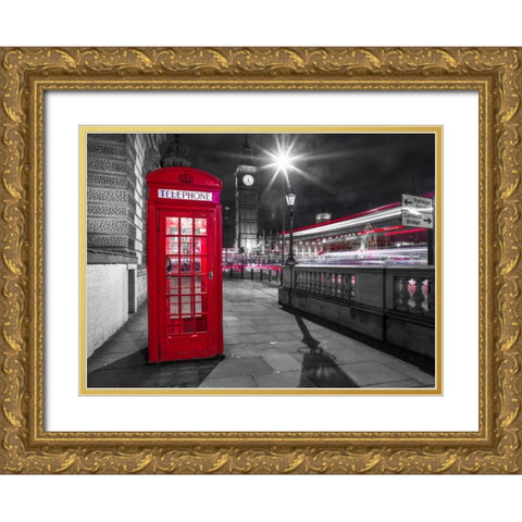 Telephone box with Big Ben, London, Uk Gold Ornate Wood Framed Art Print with Double Matting by Frank, Assaf