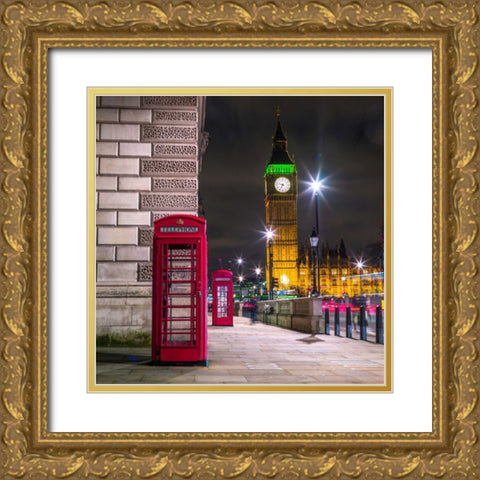 Telephone box with Big Ben, London, Uk Gold Ornate Wood Framed Art Print with Double Matting by Frank, Assaf