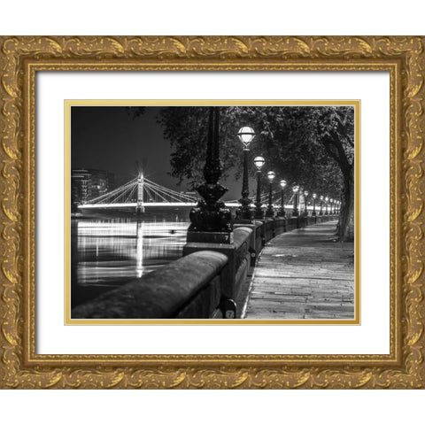 London Riverside Promenade with Albert Bridge Gold Ornate Wood Framed Art Print with Double Matting by Frank, Assaf