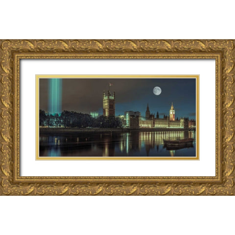 Column of spectra lights with Westminster Abby, London, UK, FTBR-1852 Gold Ornate Wood Framed Art Print with Double Matting by Frank, Assaf
