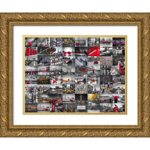 City Collage Gold Ornate Wood Framed Art Print with Double Matting by Frank, Assaf
