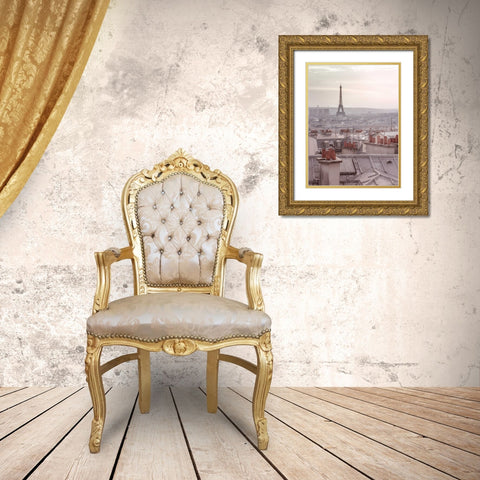 Eiffel Tower seen through the window of an apartment in Montmartre, Paris, France Gold Ornate Wood Framed Art Print with Double Matting by Frank, Assaf