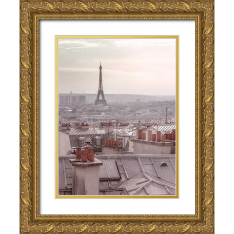Eiffel Tower seen through the window of an apartment in Montmartre, Paris, France Gold Ornate Wood Framed Art Print with Double Matting by Frank, Assaf