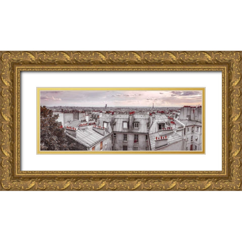 Eiffel Tower seen through the window of an apartment in Montmartre, Paris, France Gold Ornate Wood Framed Art Print with Double Matting by Frank, Assaf