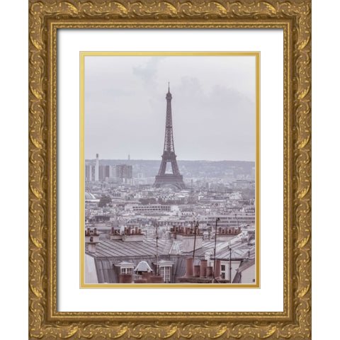 Eiffel Tower seen through the window of an apartment in Montmartre, Paris, France Gold Ornate Wood Framed Art Print with Double Matting by Frank, Assaf