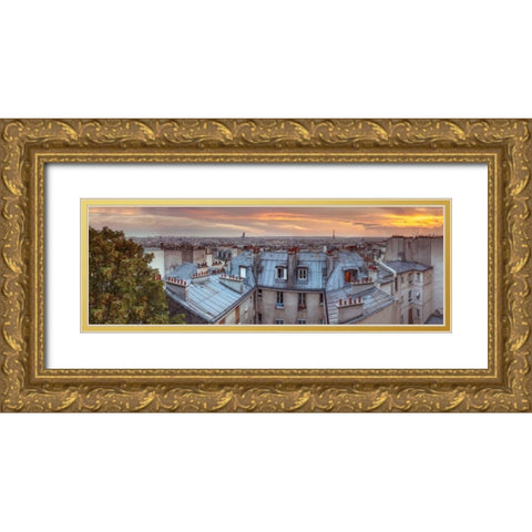 Eiffel Tower seen through the window of an apartment in Montmartre, Paris, France Gold Ornate Wood Framed Art Print with Double Matting by Frank, Assaf