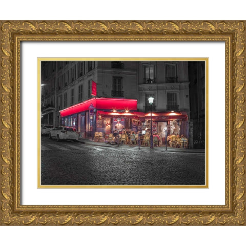 Sidewalk cafe in Paris, France Gold Ornate Wood Framed Art Print with Double Matting by Frank, Assaf