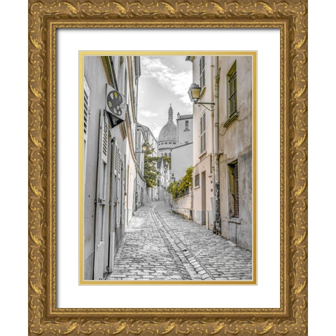 Cobbled Street-Montmartre-Paris Gold Ornate Wood Framed Art Print with Double Matting by Frank, Assaf