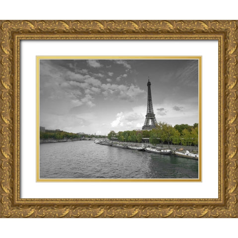 River Seine and Eiffel tower, Paris, France Gold Ornate Wood Framed Art Print with Double Matting by Frank, Assaf