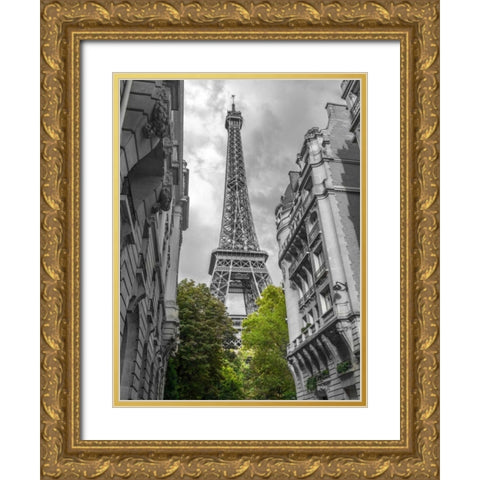View of Eiffel Tower from a narrow street in Paris, France Gold Ornate Wood Framed Art Print with Double Matting by Frank, Assaf