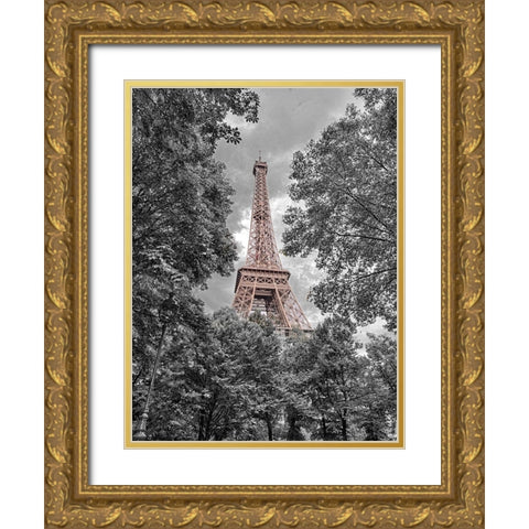 Eiffel Tower through trees Gold Ornate Wood Framed Art Print with Double Matting by Frank, Assaf