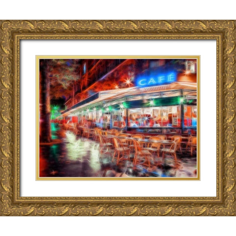Sidewalk cafe in Paris, France Gold Ornate Wood Framed Art Print with Double Matting by Frank, Assaf