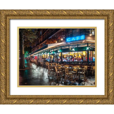 Sidewalk cafe in Paris, France Gold Ornate Wood Framed Art Print with Double Matting by Frank, Assaf