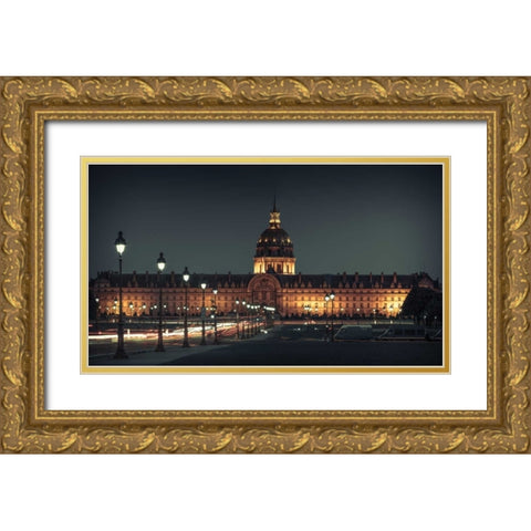 Evening view of famous Les Invalides with golden dome, Paris, France Gold Ornate Wood Framed Art Print with Double Matting by Frank, Assaf