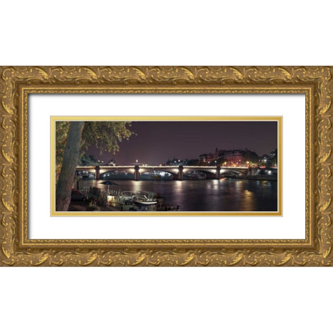 Evening shot of Bridge over river Seine, Paris, France Gold Ornate Wood Framed Art Print with Double Matting by Frank, Assaf