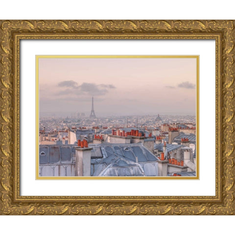 View of Eiffel tower from a window of flat, Paris, France Gold Ornate Wood Framed Art Print with Double Matting by Frank, Assaf