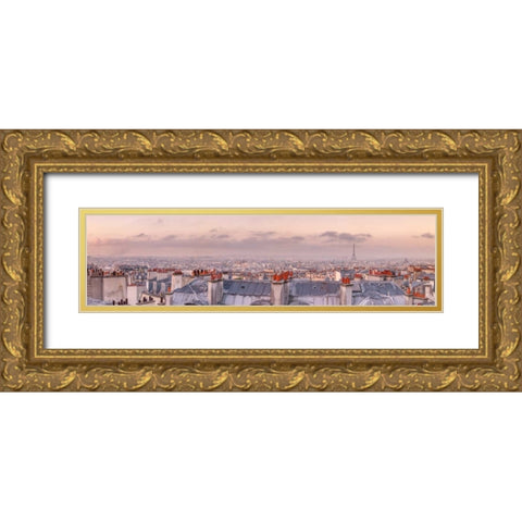 Cityscape of Montmartre with Eiffel Tower, Paris, France Gold Ornate Wood Framed Art Print with Double Matting by Frank, Assaf
