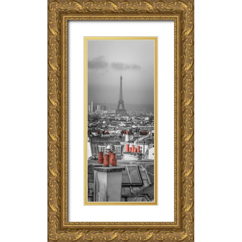 Cityscape of Montmartre with Eiffel Tower, Paris, France Gold Ornate Wood Framed Art Print with Double Matting by Frank, Assaf