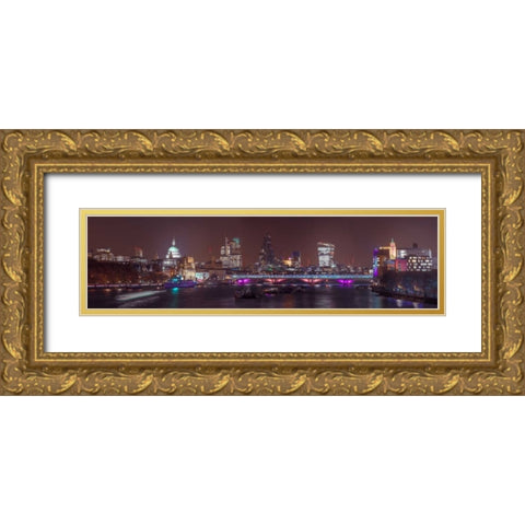 Panoramic view of London skyline Gold Ornate Wood Framed Art Print with Double Matting by Frank, Assaf