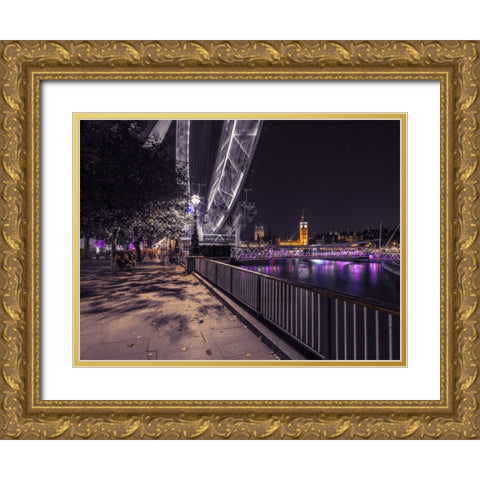 River Thames and the Millenium Wheel from promenade, London, UK Gold Ornate Wood Framed Art Print with Double Matting by Frank, Assaf