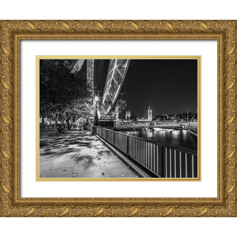 River Thames and the Millenium Wheel from promenade, London, UK Gold Ornate Wood Framed Art Print with Double Matting by Frank, Assaf