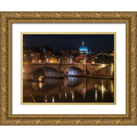 Castle St Angelo bridge in Rome, Italy Gold Ornate Wood Framed Art Print with Double Matting by Frank, Assaf