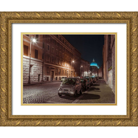 Vehicles parked on narrow city streets of Rome, Italy Gold Ornate Wood Framed Art Print with Double Matting by Frank, Assaf