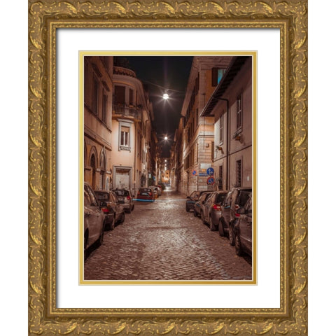 Vehicles parked on narrow city streets of Rome, Italy Gold Ornate Wood Framed Art Print with Double Matting by Frank, Assaf