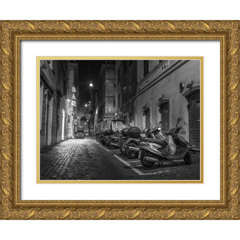 Vehicles parked on narrow city streets of Rome, Italy Gold Ornate Wood Framed Art Print with Double Matting by Frank, Assaf