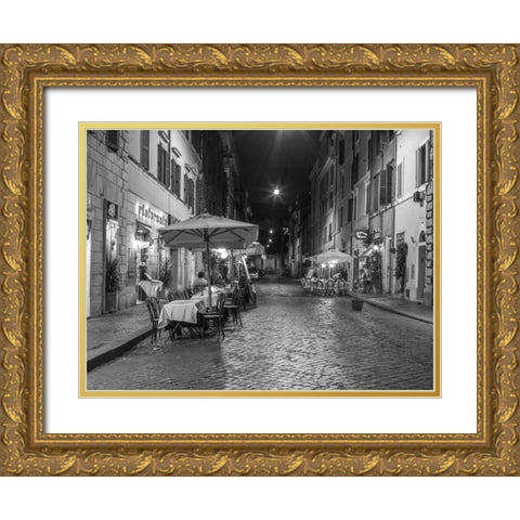 Sidewalk cafe on narrow streets of Rome, Italy Gold Ornate Wood Framed Art Print with Double Matting by Frank, Assaf