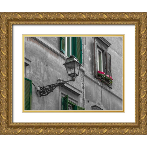 Lamp on an old buildings in city of Rome, Italy Gold Ornate Wood Framed Art Print with Double Matting by Frank, Assaf