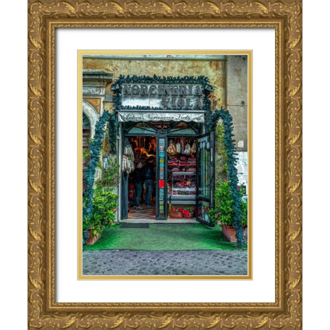 Butcher Shop in Rome, Italy Gold Ornate Wood Framed Art Print with Double Matting by Frank, Assaf