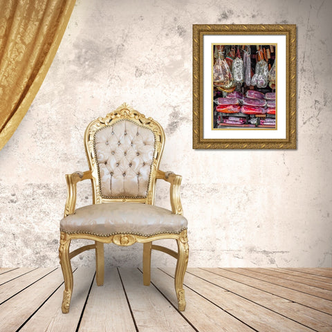 Various salami hanging in a window of an Italian Salami shop, Rome, Italy Gold Ornate Wood Framed Art Print with Double Matting by Frank, Assaf
