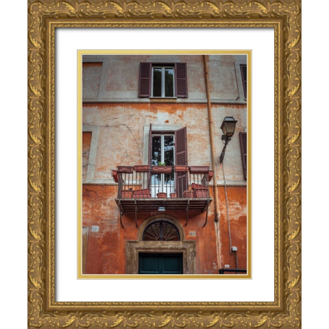 Old building with balcony in Rome, Italy Gold Ornate Wood Framed Art Print with Double Matting by Frank, Assaf