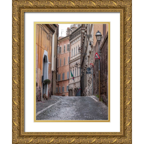 Narrow street through old buildings in Rome, Italy Gold Ornate Wood Framed Art Print with Double Matting by Frank, Assaf