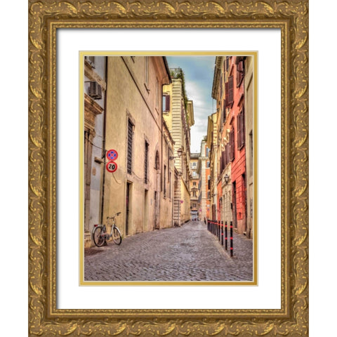 Narrow street through old buildings in Rome, Italy Gold Ornate Wood Framed Art Print with Double Matting by Frank, Assaf