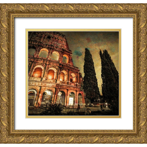Famous Colosseum in Rome, Italy Gold Ornate Wood Framed Art Print with Double Matting by Frank, Assaf