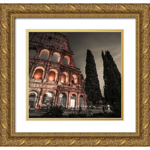 Famous Colosseum in Rome, Italy Gold Ornate Wood Framed Art Print with Double Matting by Frank, Assaf
