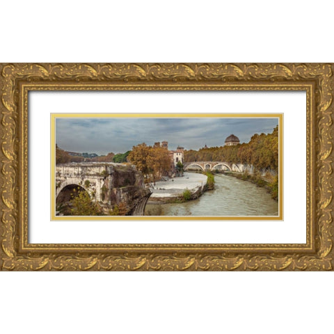 Tiber river through the city of Rome, Italy Gold Ornate Wood Framed Art Print with Double Matting by Frank, Assaf