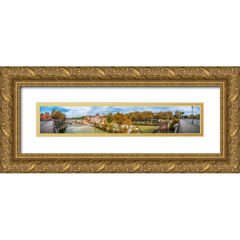 Tiber river through the city of Rome, Italy Gold Ornate Wood Framed Art Print with Double Matting by Frank, Assaf