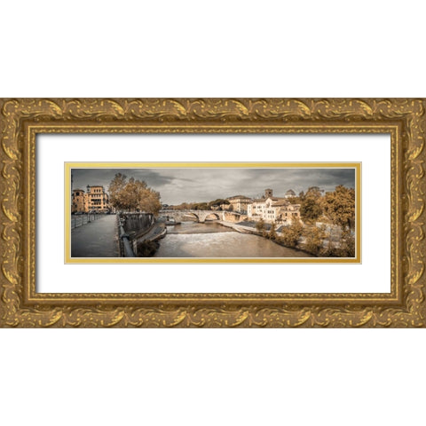 Tiber river through the city of Rome, Italy Gold Ornate Wood Framed Art Print with Double Matting by Frank, Assaf