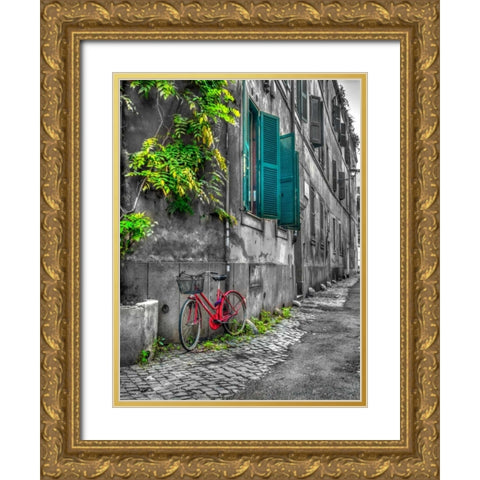 Bicycle outside old building, Rome, Italy Gold Ornate Wood Framed Art Print with Double Matting by Frank, Assaf