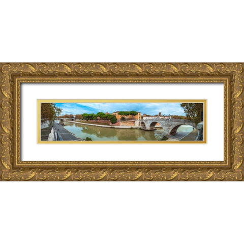 Tiber river through the city of Rome, Italy Gold Ornate Wood Framed Art Print with Double Matting by Frank, Assaf