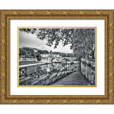 Tiber river through the city of Rome, Italy Gold Ornate Wood Framed Art Print with Double Matting by Frank, Assaf