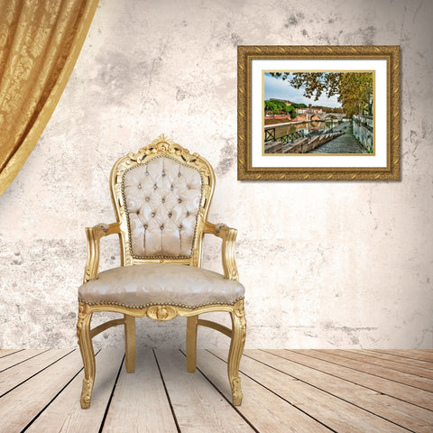 Tiber river through the city of Rome, Italy Gold Ornate Wood Framed Art Print with Double Matting by Frank, Assaf